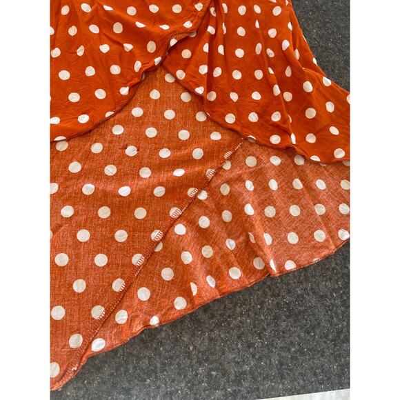 GRECERELLE Polka Dot Wrap High-Low Maxi Dress, Orange, M, Pre-Owned - Picture 3 of 10